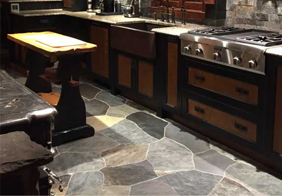 slate floor and table with chair big wooden house interior